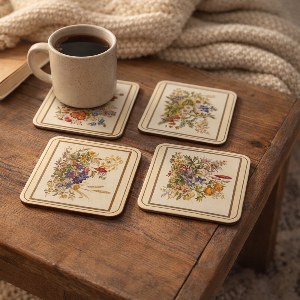 Pimpernel Meadow Flowers Coasters Set 4 Cork Back England Floral VTG Tea Party